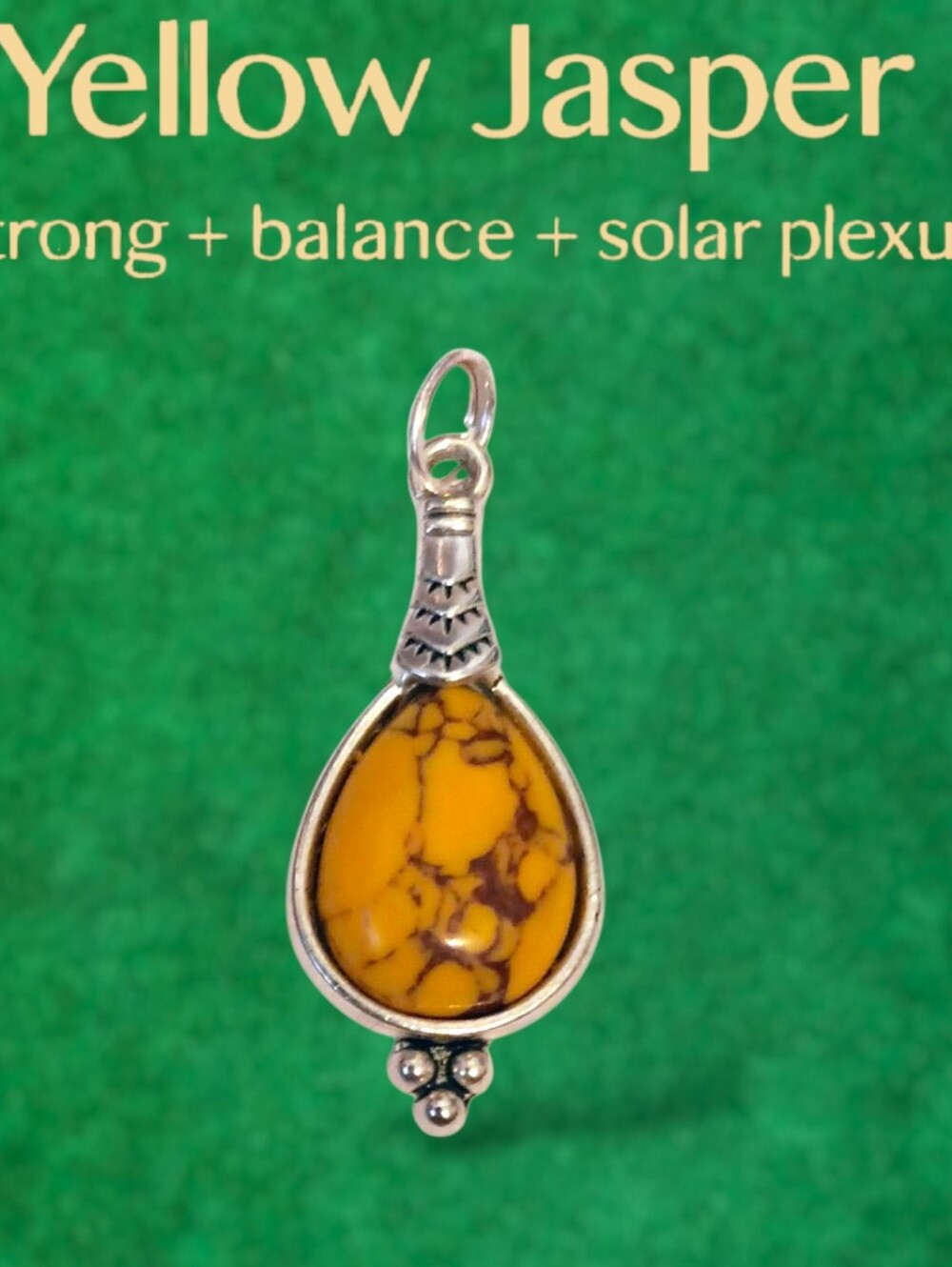 Yellow Jasper Teardrop Pendant Necklace - Silver Setting